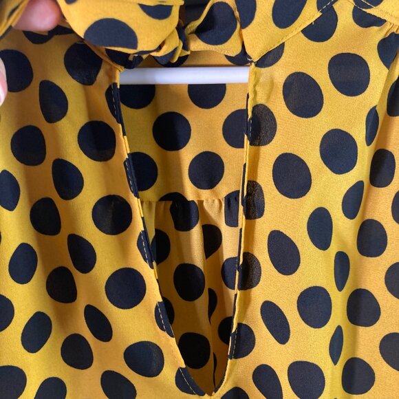 Womens Worthington V Neck Tie Polka Dot Blouse Gold Black XL Polyester‎ - Picture 6 of 11